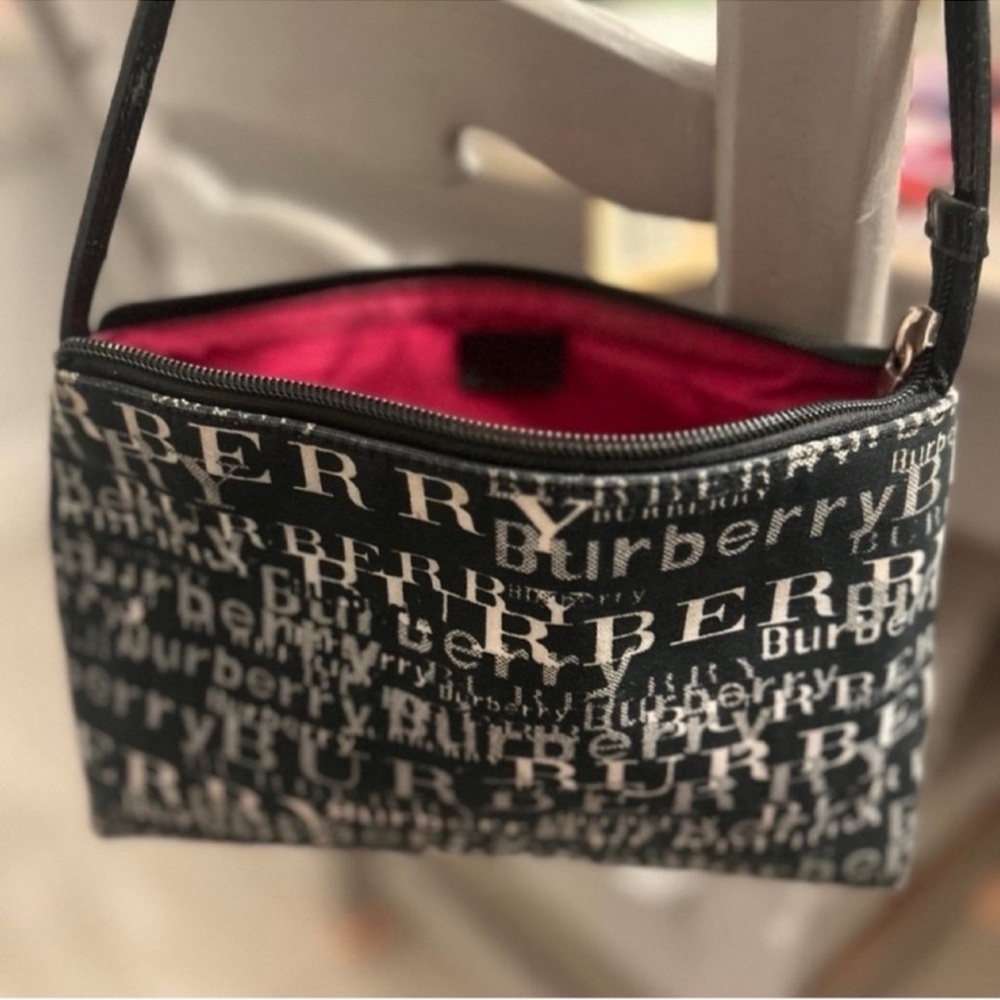 Burberry Black Logo Canvas Crossbody Bag with Red Interior